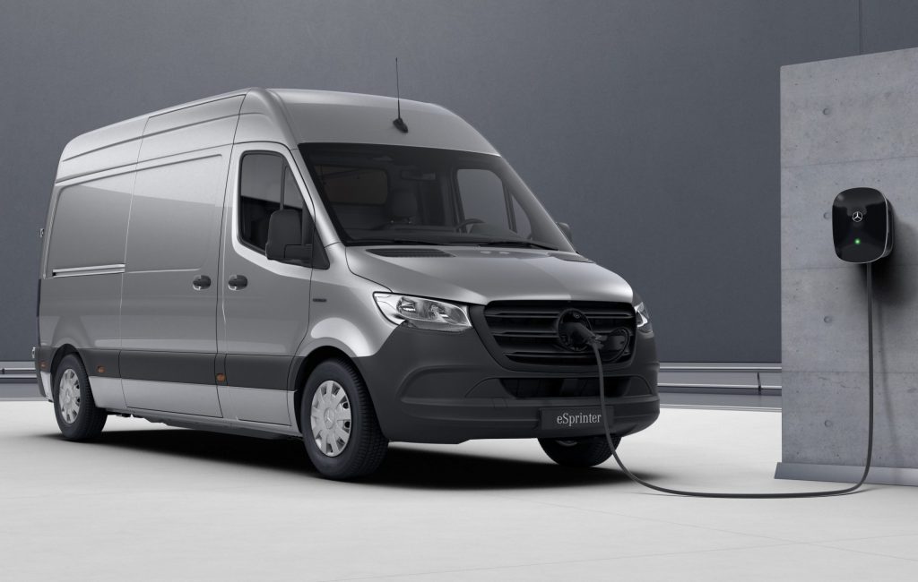 The all-electric Mercedes eSprinter van charging