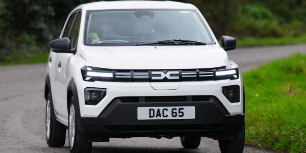 Dacia Spring Cargo electric van being driven on a road